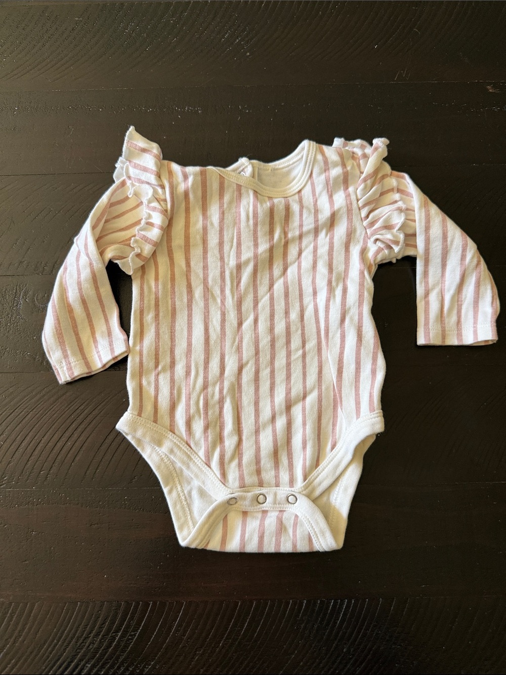 Pehr Striped Pink Ruffle Shoulder Long-Sleeve Baby Bodysuit